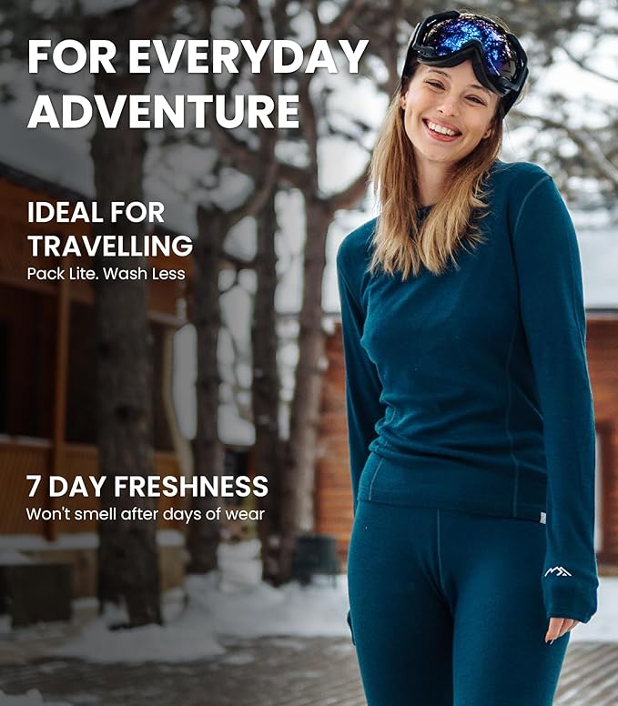 Merino.tech Merino Wool Base Layer Women - 100% Merino Wool Heavyweight, Midweight, Lite Long Sleeve Thermal Shirt and Socks