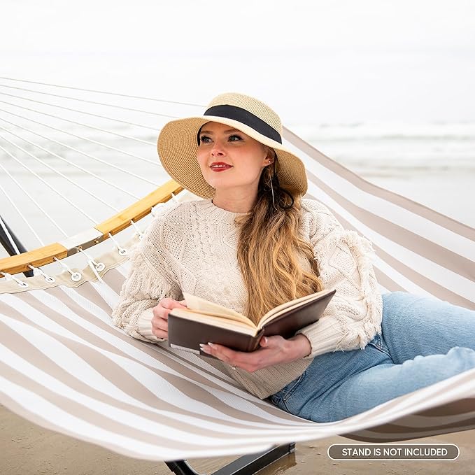 SUNCREAT Hammocks 14 FT Quick Dry Hammock Double Size with Spreader Bar, 2 Person Hammock for Outdoor Patio Yard Poolside, 450 lbs Capacity, Light Gray