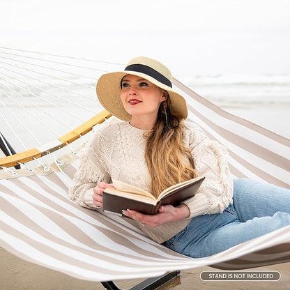 SUNCREAT Hammocks 14 FT Quick Dry Hammock Double Size with Spreader Bar, 2 Person Hammock for Outdoor Patio Yard Poolside, 450 lbs Capacity, Light Gray