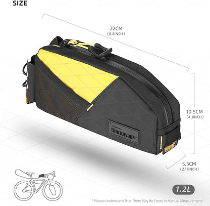 Rhinowalk Bike Top Tube Bag Bicycle Front Frame Bag Waterproof Bike Bag 1.2L with Dual Side Mesh Pockets Perfect for MTB Road Bike Cycling Commuting and Outdoor Adventures