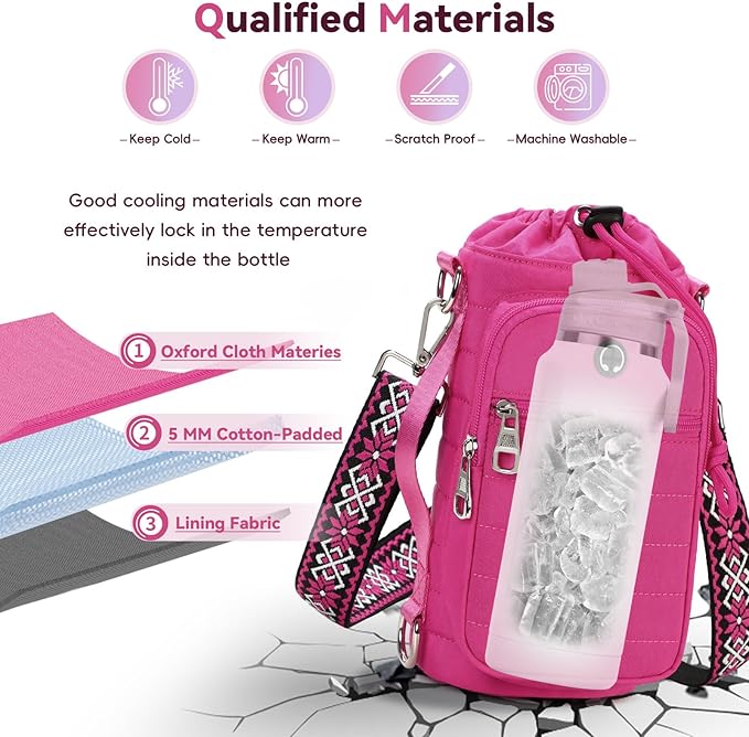 Water Bottle Carrier Bag with Strap, Sling Bag for Walking, Hiking, Cycling, Black, 40 Ounces