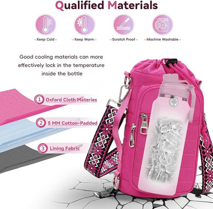 Water Bottle Carrier Bag with Strap, Sling Bag for Walking, Hiking, Cycling, Black, 40 Ounces