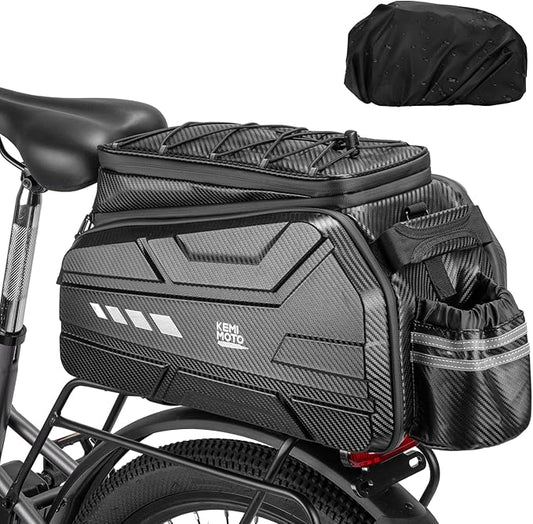 KEMIMOTO Bike Bag 40L EVA Hard Shell, Upgraded Ebike Rear Rack Bag with Waterproof Cover, Bicycle Trunk with Multi-layer Insulation for Commuter Travel Outdoor