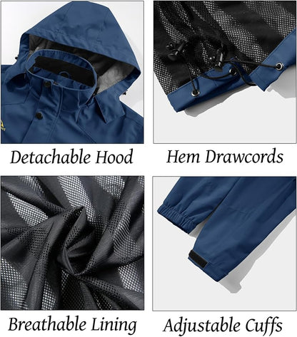 MAGCOMSEN Men's Lightweight Windbreaker Rain Jacket Raincoat with Detachable Hood for Hiking Fishing Activewear