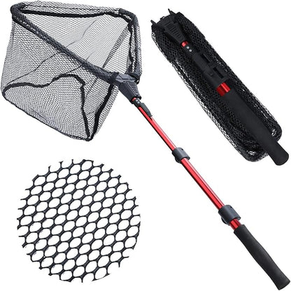 Sougayilang Fishing Net Fish Landing Net, Foldable Collapsible Telescopic Pole with EVA Handle, Durable Nylon Material Mesh, Safe Fish Catching or Releasing