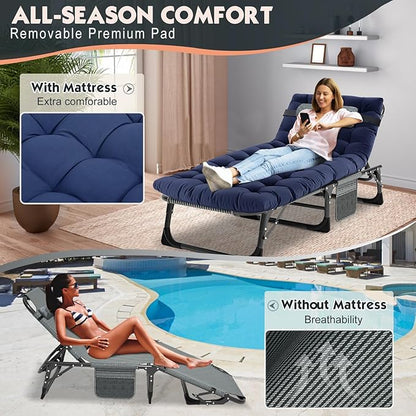 MOPHOTO Folding Lounge Chair 5-Position, Folding Cot, Portable Outdoor Chaise Lounge Chair for Sun Tanning, Perfect for Pool Beach Patio Sunbathing