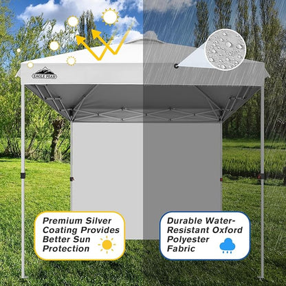 EAGLE PEAK Pop Up Canopy Tent with 1 Sidewall, Easy Setup Event Tent, Outdoor Sun Shade, Wheeled Carry Bag, Stakes and Guy Ropes, Instant Canopy 8x8, White