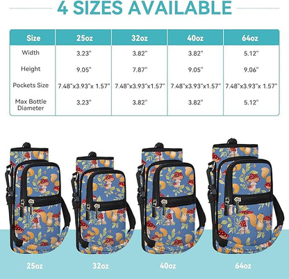 25/32/40/64oz Water Bottle Bag Holder Carrier-Insulated Crossbody Sling Case Sleeve with Strap & Pockets for Men Women Gym Cycling Travel Walking Hiking Camping