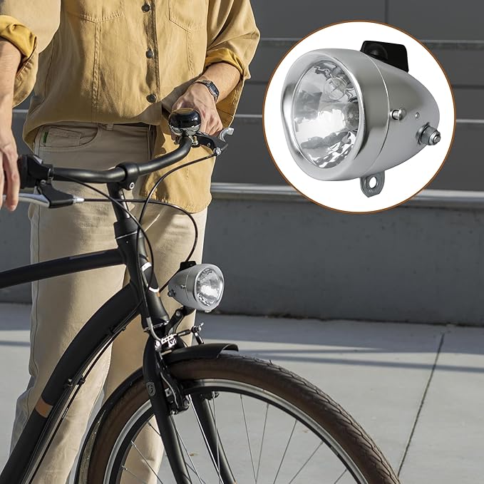 Dynamo Bike Light Kit Vintage Motorized Bicycle Friction 12V 6W Generator Headlight & Tail Light Lamp Retro Style Universal Set, Includes Lights & Parts