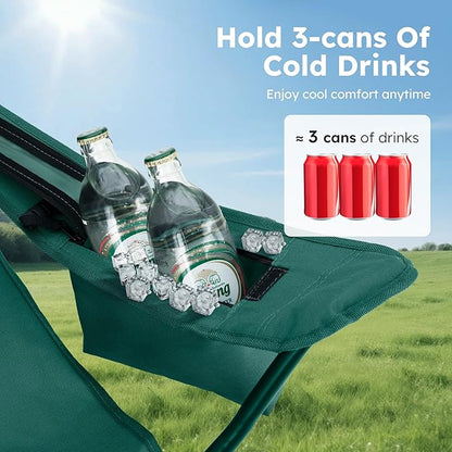 ALPHA CAMP Camping Chair 2 Pack Portable Chair with 3-Can Cooler Folding Chair with Side Pocket and Cup Holder, Collapsible for Camping, Tailgates, Beach, Fishing and Sports,2PC