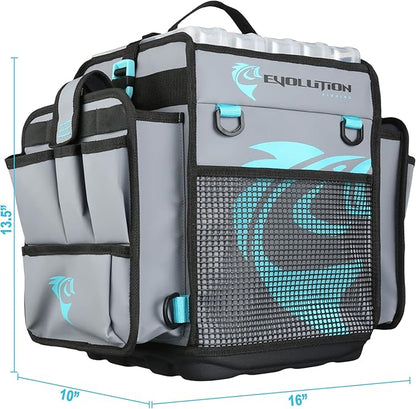 Evolution Fishing Rigger Series Kayak Tackle Bag - 3700 Size, Grey, Zipperless, Heavy Duty Water Resistant Tarpaulin Construction, 2 Rod Holders, Molded Bottom, Tackle Storage