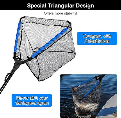 PLUSINNO Fishing Net Fish Landing Net, Foldable Collapsible Telescopic Pole Handle, Durable Nylon Material Mesh, Safe Fish Catching or Releasing