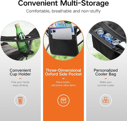 ALPHA CAMP Oversized Folding Camping Chair, Heavy Duty Portable Lawn Chairs with Cooler Bag, Side Pocket & Cup Holder, Folding Chairs for Outside Support 450 LBS