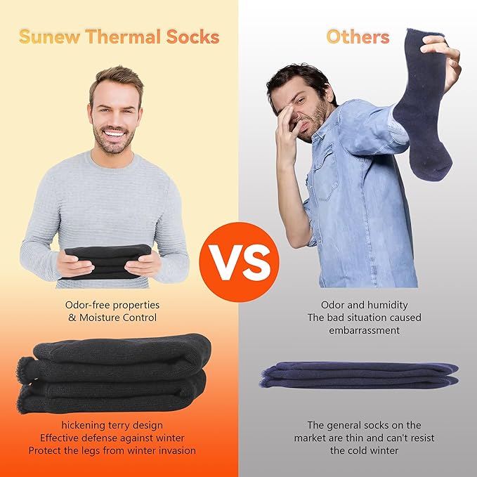 Sunew Warm Thermal Socks 4 Pack, Mens Womens Winter Heated Outdoor Skiing Thermal Socks