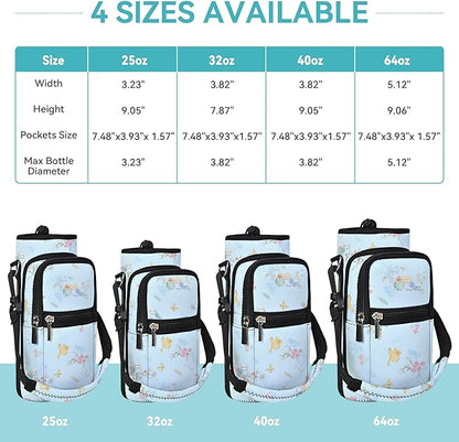 25/32/40/64oz Water Bottle Bag Holder Carrier-Insulated Crossbody Sling Case Sleeve with Strap & Pockets for Men Women Gym Cycling Travel Walking Hiking Camping