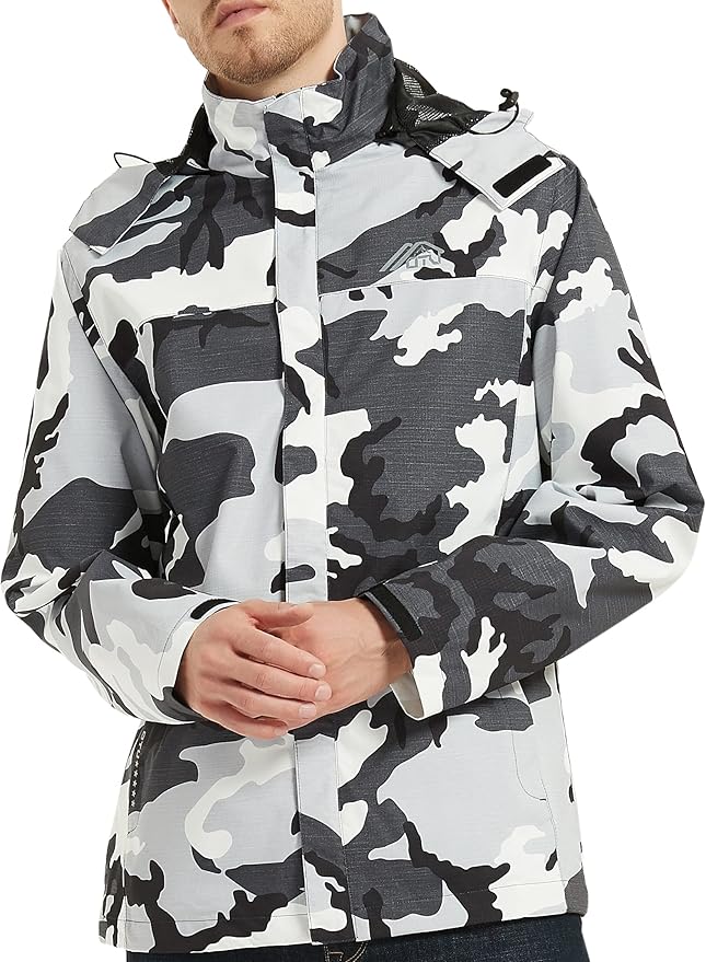 OTU Men's Lightweight Waterproof Hooded Rain Jacket Outdoor Raincoat Shell Jacket for Hiking Travel