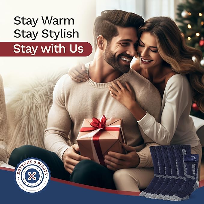 Buttons & Pleats Wool Socks for Men & Women Merino Thermal Warm Cozy Winter Boot Sock