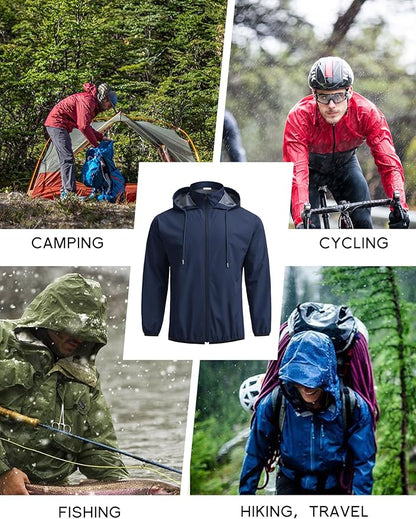 COOFANDY Men's Packable Rain Jacket Lightweight Waterproof Raincoat with Hood Travel Hiking Golf Windbreaker