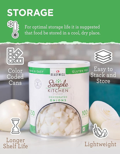 Simple Kitchen Dehydrated Chopped Onions - 250 Servings for Family Meal Prep, Gluten Free & Freeze Dried Survival Just Add Water Canned Food, for Camping Meals, Backpacking & Hiking, #10 Can Package
