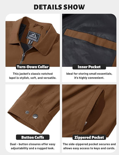 TACVASEN Mens Lightweight Windbreaker Full Zip Up Laydown Collar Jackets Light Casual Coat with Zip Pockets