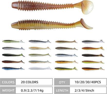 RUNCL Swimbaits Paddle 10/20/30/40PCS, 5/4/3/2 Inchs Paddle Tail, Soft Lure for Trout Crappie Bass, Durable Plastic Bait Swimmer for Saltwater/Freshwater, Fishing Lover's Gift