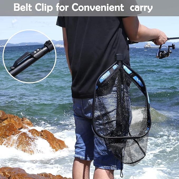 PLUSINNO Floating Fishing Net for Steelhead, Salmon, Fly, Kayak, Catfish, Bass, Trout Fishing, Rubber Coated Landing Net for Easy Catch & Release, Compact & Foldable for Easy Transportation & Storage