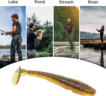 RUNCL Swimbaits Paddle 10/20/30/40PCS, 5/4/3/2 Inchs Paddle Tail, Soft Lure for Trout Crappie Bass, Durable Plastic Bait Swimmer for Saltwater/Freshwater, Fishing Lover's Gift