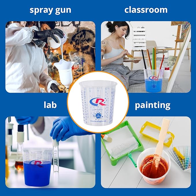 Paint Mixing Cup 20 Ounce, Accurate Measurements in Ratios and OZ. and ML, 12PCS Plastic Graduated Measuring Cups for Paint, Resin, Epoxy, Acrylic, Pigments, Art