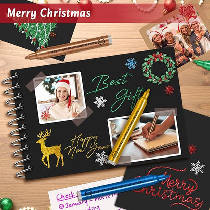 Betem Super Golden Metallic Paint Markers, 12 Colors Metallic Paint Pen Scrapbook Supplies, 2-3mm Medium Tips Glitter Markers for Black Paper, Rock Painting, Ceramic, Wood, Christmas Gifts DIY Crafts