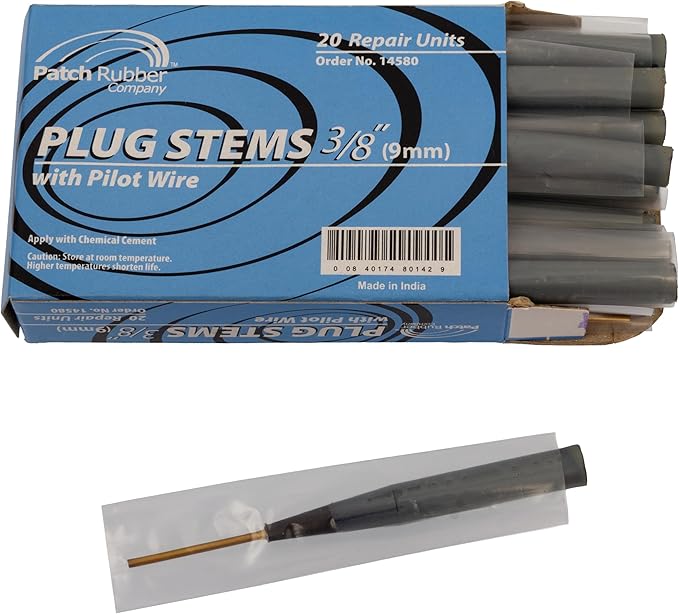 Myers Tire Supply Patch Rubber Company Plug and Patch Kit 3/8” – Includes 20 Plug Stems & 25 RMR Small Round Tire Repair Patches – Heavy-Duty Tire Injury Repair Kit
