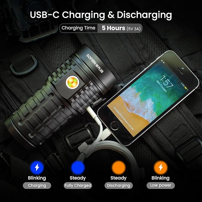 sofirn Q8 Plus Super Bright Flashlight max 16000 Lumens, Rechargeable Powerful Flashlight with High Powered 6* LED, Anduril 2 UI, Ultra-Long Runtime for Camping, Searching, Survival, Emergency