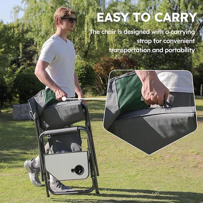 Oversized Directors Camping Chair Set of 2 Support 600 LBS, Heavy Duty Folding Outdoor Chairs with Detachable Side Pocket and Adjustable Side Table for Outside Beach,Lawn,Fishing (Green)