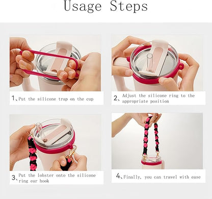 Outman Cup Accessories Set Water Bottle Holder Sling,Siliocne Straw Cover,Lipstick Holder Fits Most 16-40oz Water Bottles Compatible with Stanley Cup