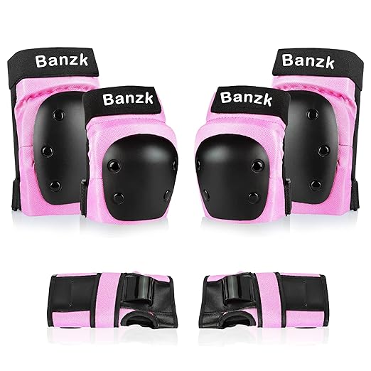 Adult/Child Knee Pads Elbow Pads Wrist Guards 3 in 1 Protective Gear Set for Skateboarding Inline Roller Biking Roller Skating Cycling Outdoor Sports Pink M