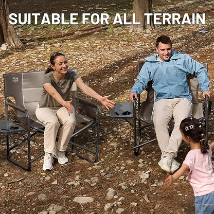 Timber Ridge XXL Director’s Chair – Heavy Duty Folding Chair with Side Table, 500 lb Capacity, Extra Wide Padded Seat for Camping, Sports, Beach, Patio, and Outdoor Use, Tan