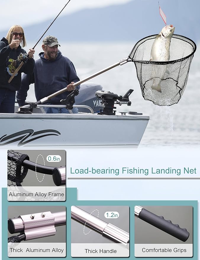 Avlcoaky Rubber Fishing Net - Large Saltwater Fishing Landing Net with Telescoping Handle for Kayak Fishing - Extends 70 to 94 Inch, 27.5 Inch Depth