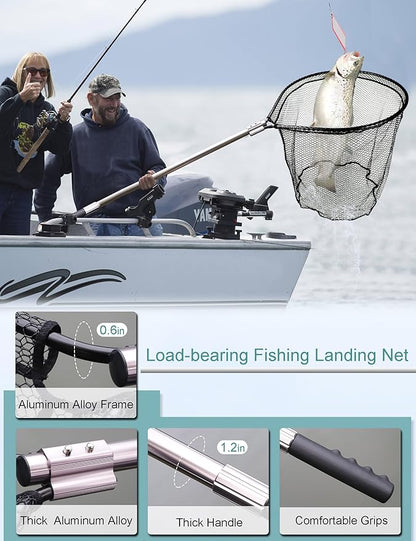Avlcoaky Rubber Fishing Net - Large Saltwater Fishing Landing Net with Telescoping Handle for Kayak Fishing - Extends 70 to 94 Inch, 27.5 Inch Depth
