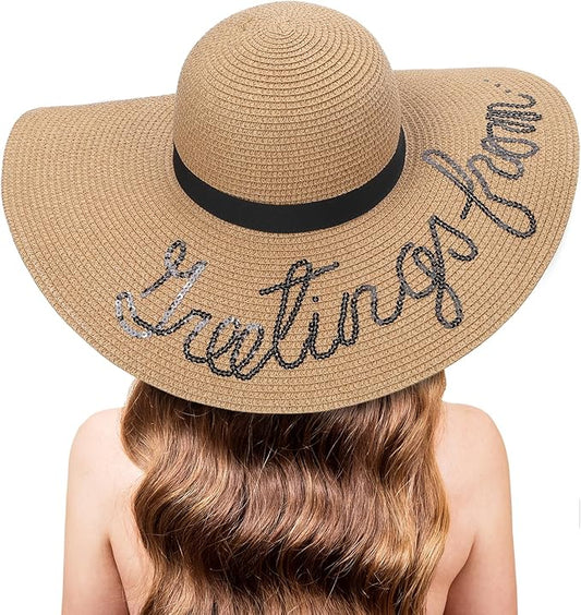 Beach Hats for Women Oversize Wide Brim Straw Sun Hat Foldable UV Protection Hat for Travel