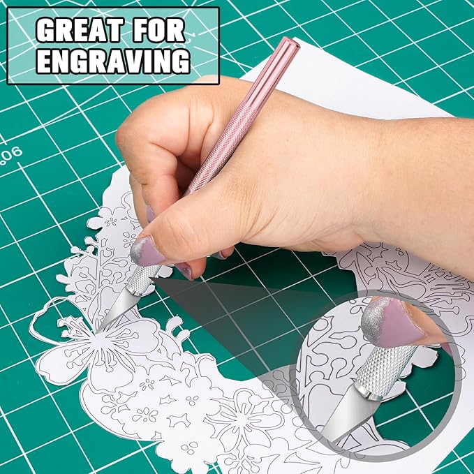 DIYSELF 2 Pack Exacto Knife for Crafts, Precision Knife Exacto Blades, Hobby Knife for Models, Craft Knife for Scrapbooking, Carving Knife for Stencil, Art, 20 Extra Blades (Pink)