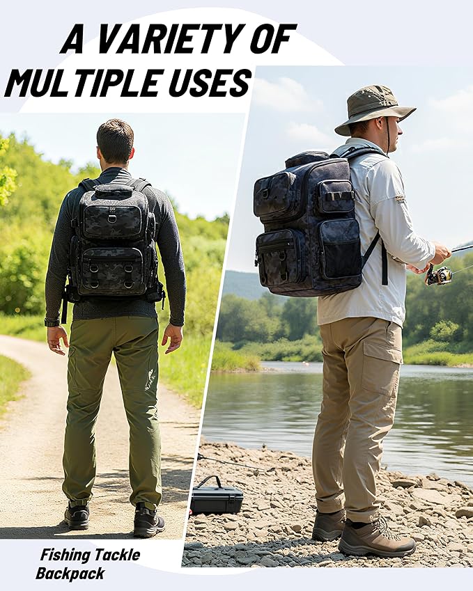HowFly Fishing Backpack with Rod & Beverage Holders, Lightweight Fishing Tackle Bag Storage, Mens Waterproof Tactical Backpack for Fishing Gear