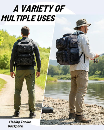 HowFly Fishing Backpack with Rod & Beverage Holders, Lightweight Fishing Tackle Bag Storage, Mens Waterproof Tactical Backpack for Fishing Gear