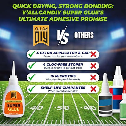 Y'allCanDiy Super Glue 4 Pk x 0.7 Oz (20g) - Superglue for Crafts Plastic, Wood, Metal, & Repair, Instant Cyanoacrylate Based Glue, Quick Dry Premium Cyanoacrylate Adhesive