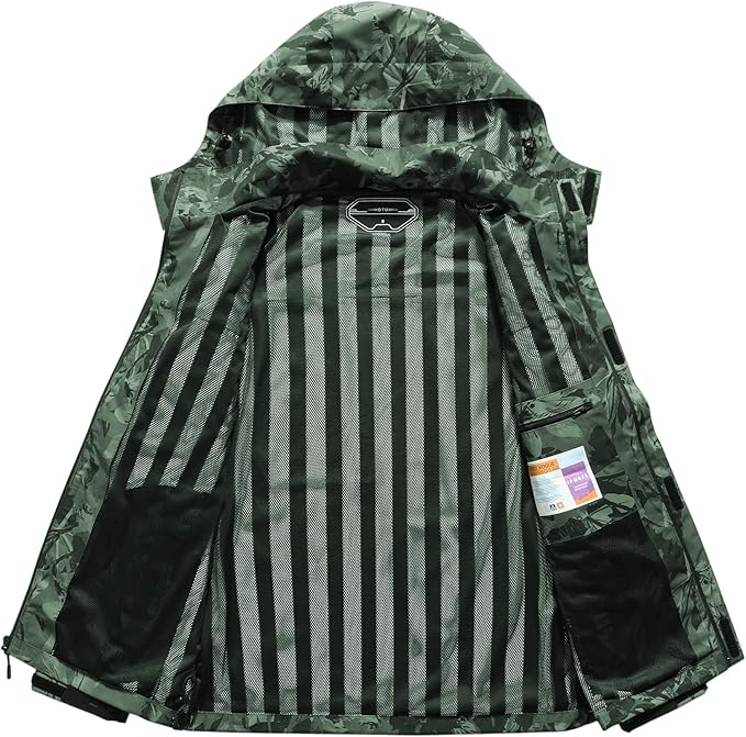 OTU Men's Lightweight Waterproof Hooded Rain Jacket Outdoor Raincoat Shell Jacket for Hiking Travel