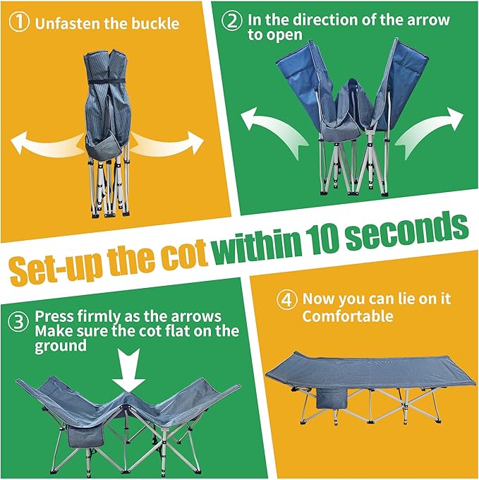 32 Inches Wide XXL Camping Cot with Mattress Oversize Folding Cot Heavy Duty Comfortable Cots for Sleeping Guest Bed with Carry Bag Portable Easy to Set-up for Home Travel Outdoor