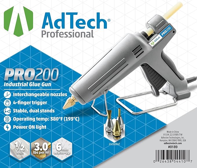 AdTech Industrial Strength Full Size High-Output Hot Melt Glue Gun – Professional Grade Hot Glue Gun for Carpentry, Repairs & Remodeling, Grey, 200 watts - 189