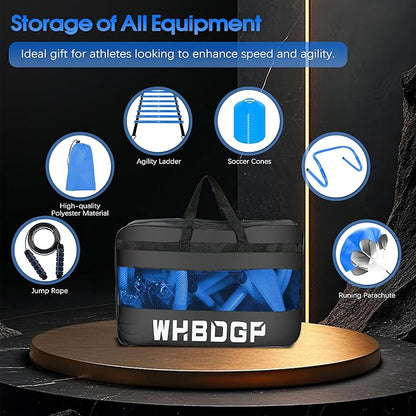 Agility Ladder Speed Training Equipment Set-20ft Agility Ladder,12 Soccer Cones,4 Hurdles,Jump Rope,Running Resistance,Soccer Football Training Equipment with Carrying Bag for Kids Adults