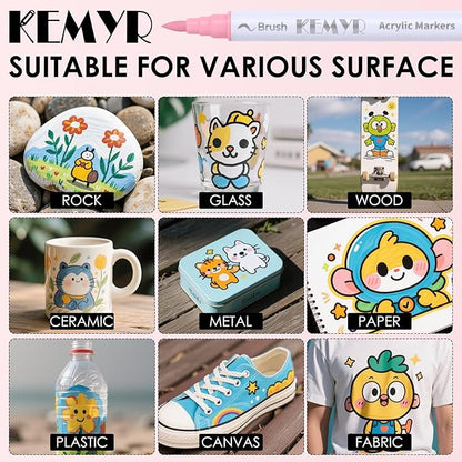 72 Colors Brush & Fine Tip Acrylic Paint Pens, Dual Tip Acrylic Paint Markers for Paper, Wood, Canvas, Stone, Rock, Glass, Fabric, DIY, Ceramic, Art Supplies for Adults Drawing