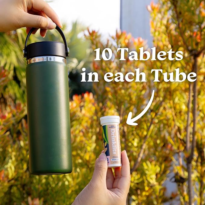 Drinklits Ginger-Lime Daily Hydration Tablets (2) Tube Bundle | Made with Organic Ginger – 0g Sugar – Essential Electrolytes | 20 Servings - 10 Tablets Per Tube