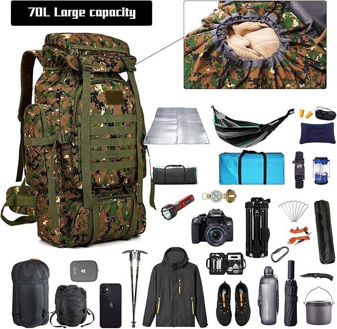 Hiking Backpack for Men 70L/100L Camping Backpack Military Rucksack Molle 3 Days Assault Pack for Climbing
