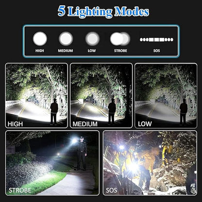 Magnetic Flashlights High Lumens Rechargeable, 990,000L High Lumens Super Bright LED Tactical Handheld Flash Light with 5 Modes, USB C, Zoomable Beam, Digital Power Display, IP76 Waterproof